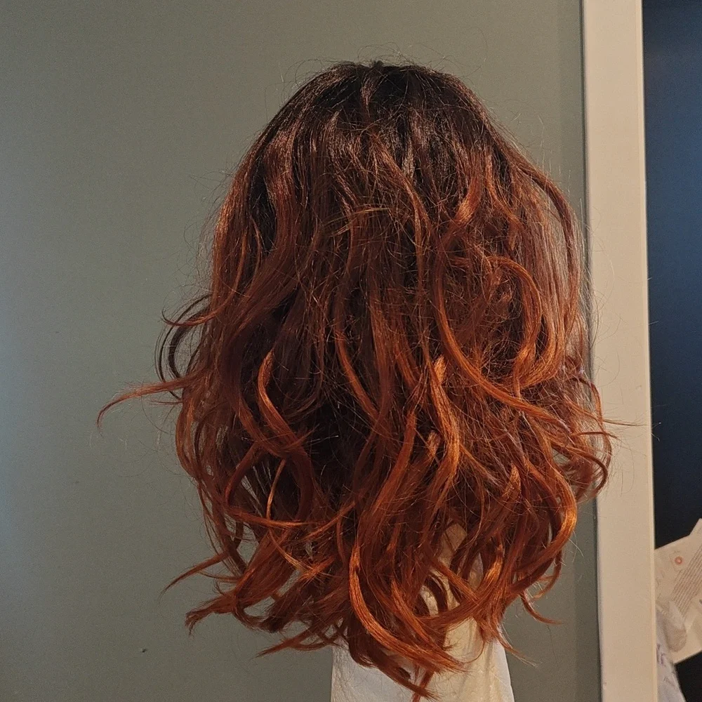 Womens Long Wavy Ombre Wig - Brown to Copper